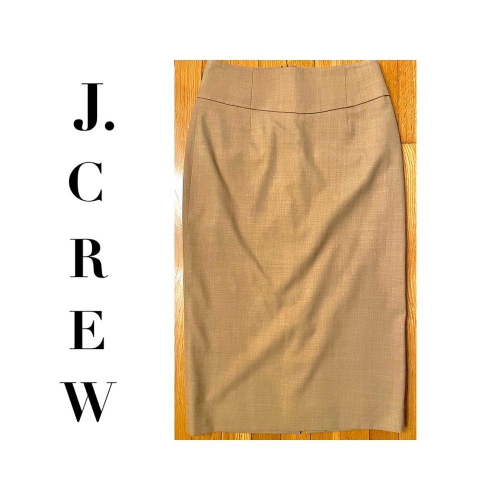 J CREW Telegraph Pencil Skirt Size 4 super 120’s All Season Wool Tan Camel